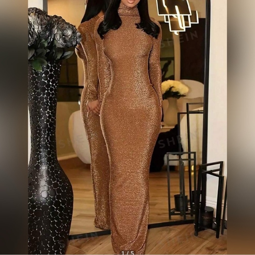 Bodycon Dress Sz M & Sz S Sequin Sparkle Long Sleep Deep Gathered Back